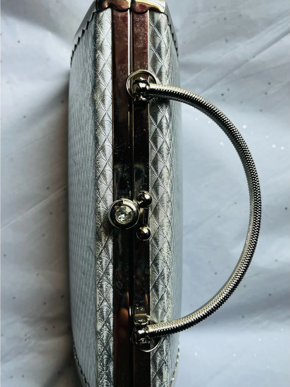 Selini Silver Textured Top-Handle Evening Clutch